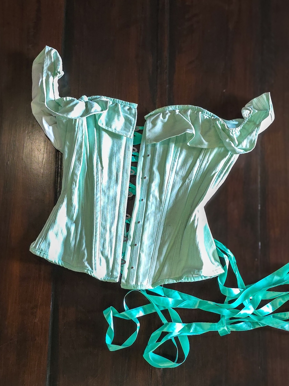 Mint Green Off-Shoulder Lace-Up Corset Top